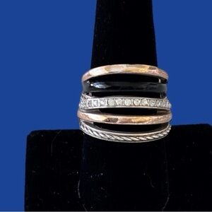 Brighton Neptune's Ring: 
Silver/Rose Gold/Black/Crystals- Stacked Look
